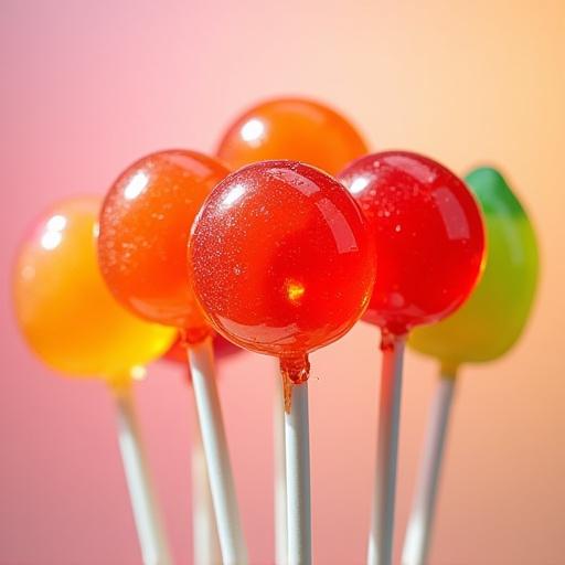 A vibrant collection of custom-made lollipops with swirling colors